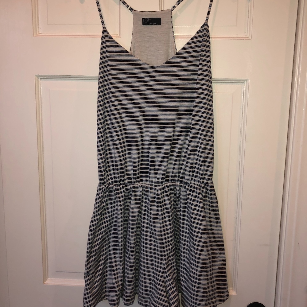 Navy/White Striped Romper